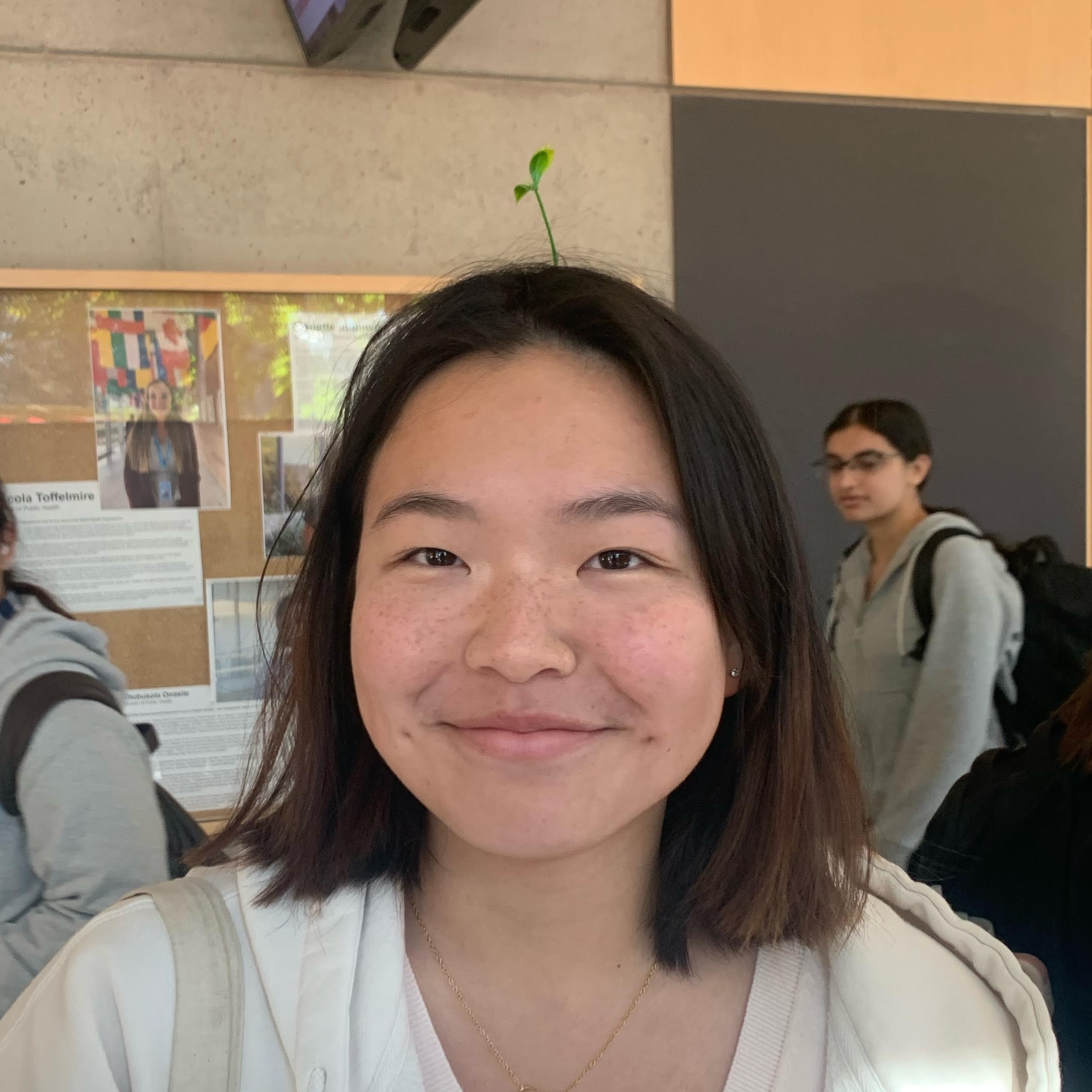 Alyssa with a little sprout in her hair